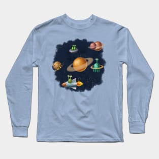 Outer space with aliens and planets. Long Sleeve T-Shirt